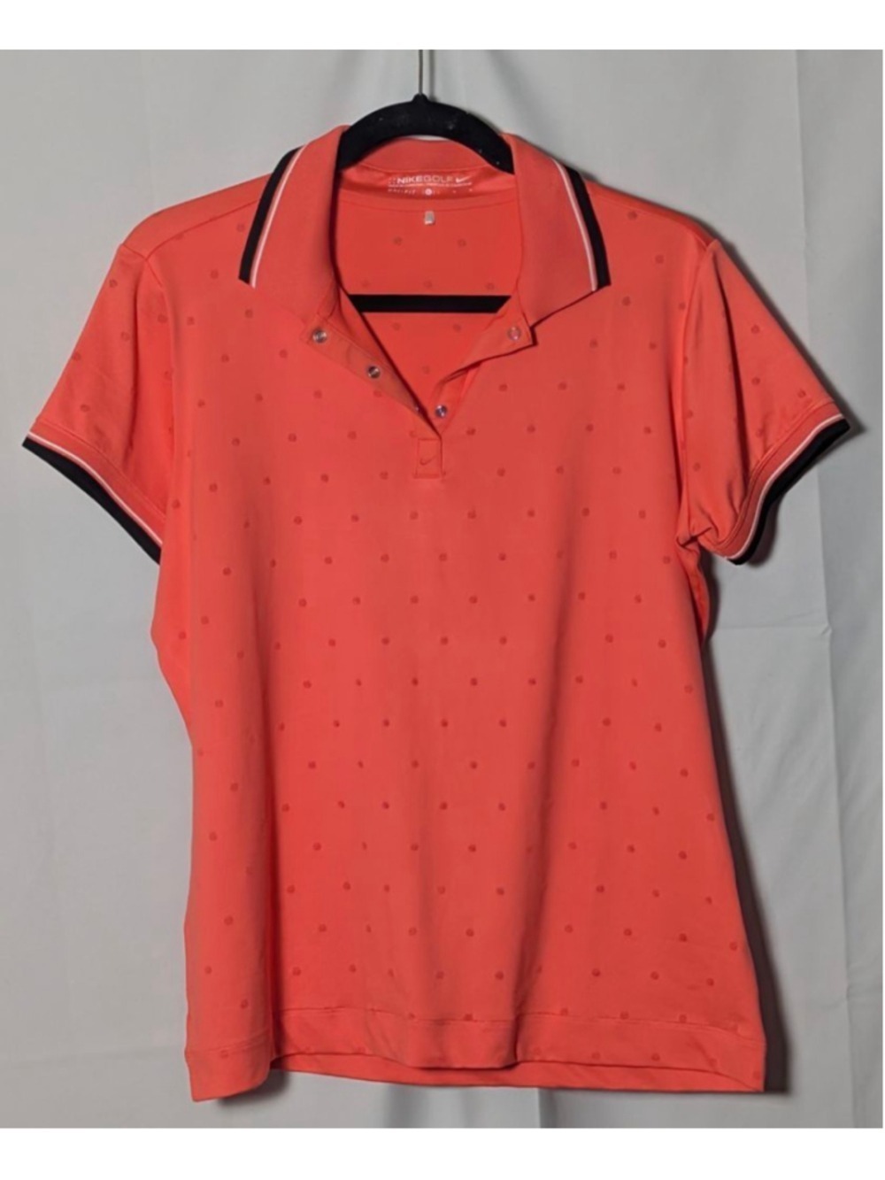 Nike Golf Polo Shirt Orange Polka Dot Dri-FIT Large